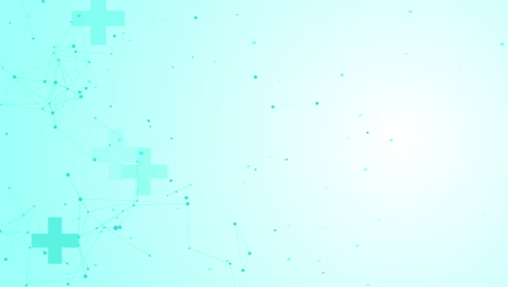 abstract medical animated wallpaper with crosses and connected lines. flying dots. green healthcare background. looped motion graphics.