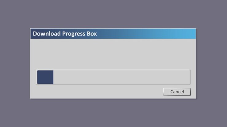 En download-statusboks, i stil med et kendt operativsystem men gentegnet af mig, med en bjælke der langsomt fyldes op.