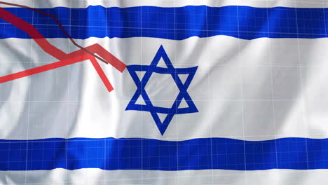 animation of red lines and financial data processing over flag of israel