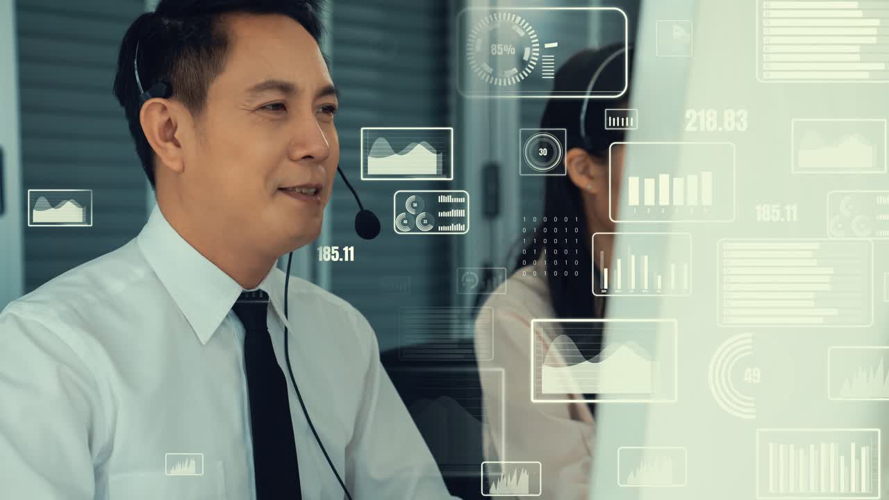 Premium stock video - Customer support call center provide data with ...