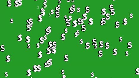 falling 3d dollar signs symbol 4k animation on green screen background