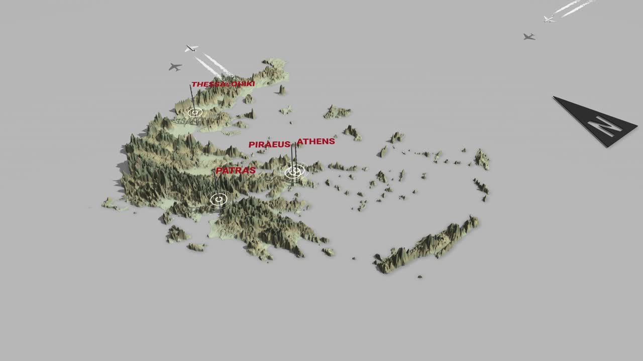 그리스의 3d 지형 지도