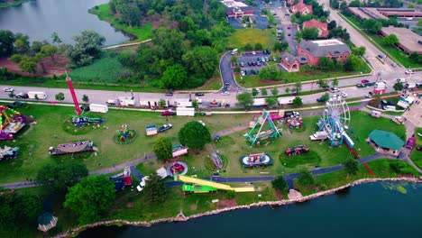 sideways cinematic revealing carnival setup in vernon hills, illinois, usa