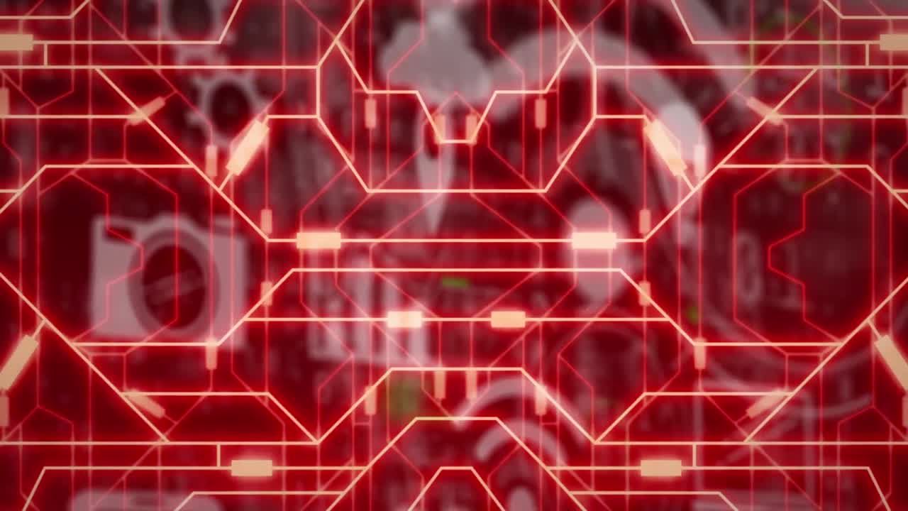 animación de iconos de medios a través de una red de conexiones