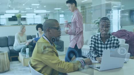 animation of data processing over business people working in office