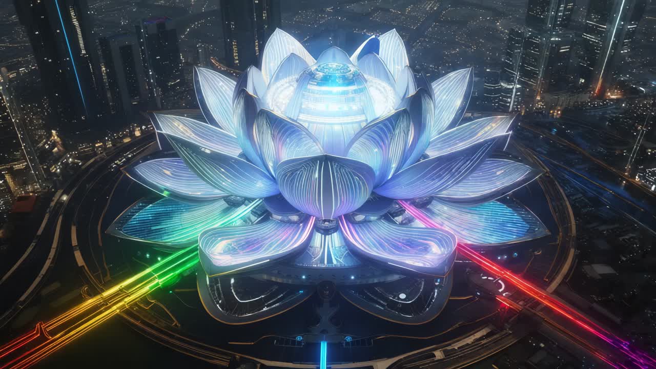 edificio en forma de flor de loto por la noche