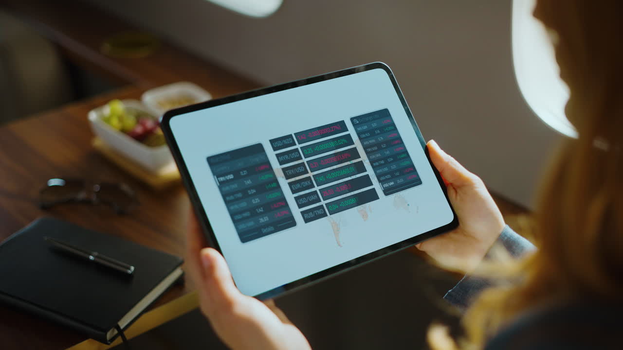 Woman analyzing stock market data on a tablet