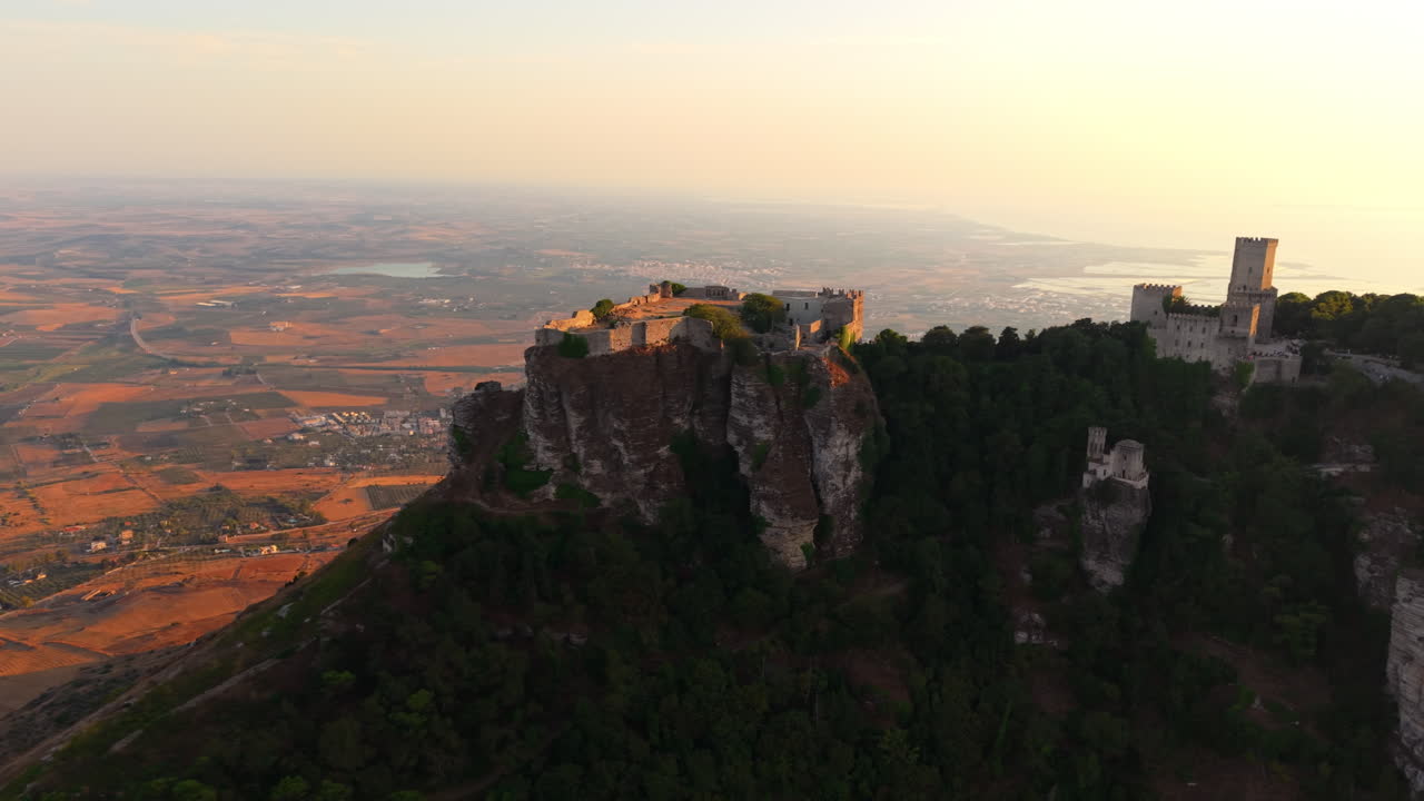 Castle of Venus, Medieval Fortress During Sunset In Sicily, Italy. - aerial shot