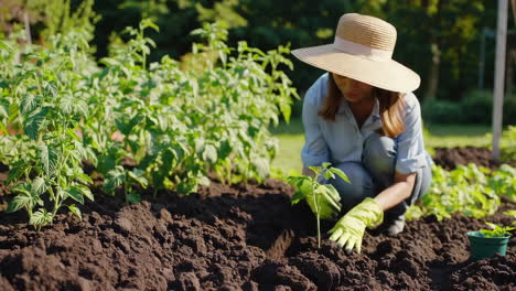 woman planting a seedling in a garden