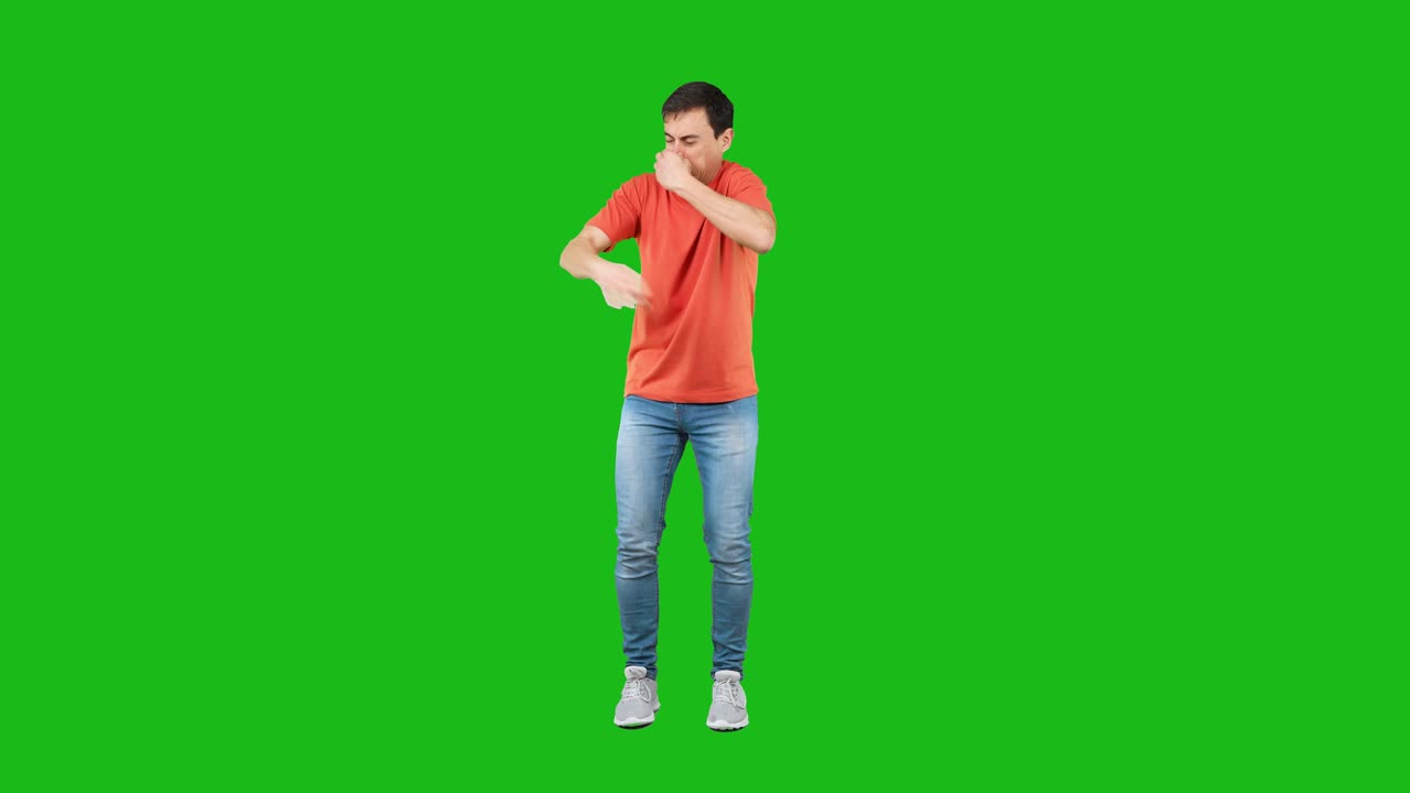 Man Pinching Nose Due to Unpleasant Smell on Green Screen