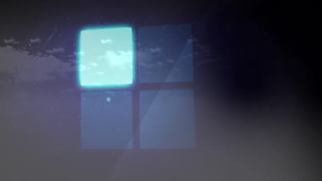 glowing blue square animation over cloudy sky background