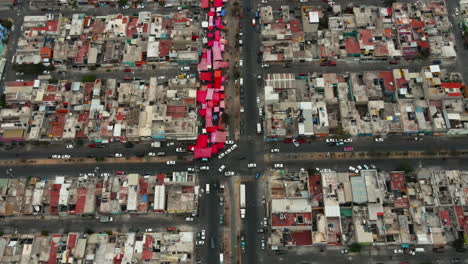 overhead view of traffic jam on a junction road in mexico city