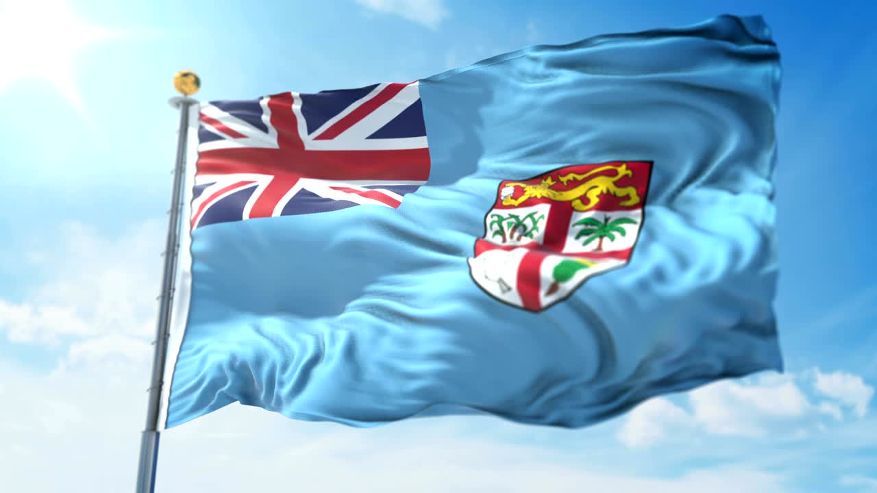 Fiji Islands flag seamless looping 3D rendering video. Beautiful textile cloth fabric loop waving