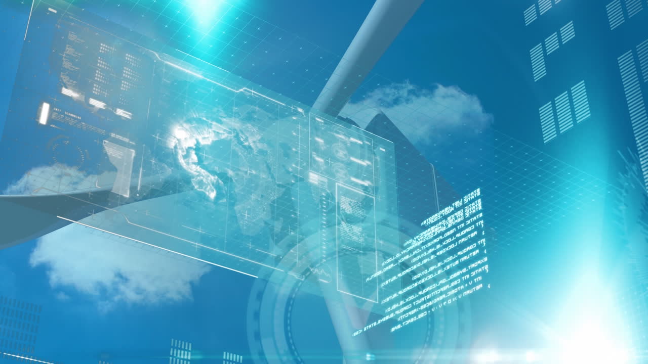 네온 시계의 애니메이션과 회전하는 풍차를 통해 데이터 처리를 하는 인터페이스