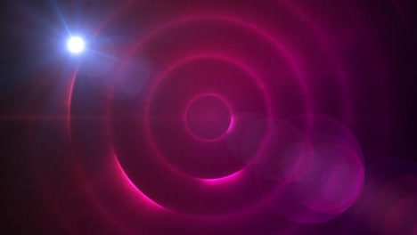 digital animation of blue spot of light against pink spiral light trails on black background