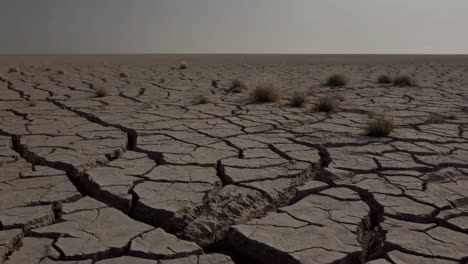 dried cracked earth with sparse vegetation
