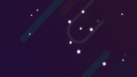 multiple star icons over abstract colorful shapes against purple background with copy space