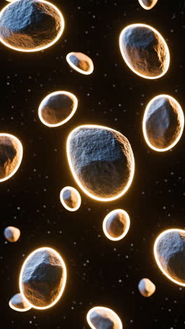glowing asteroids in deep space