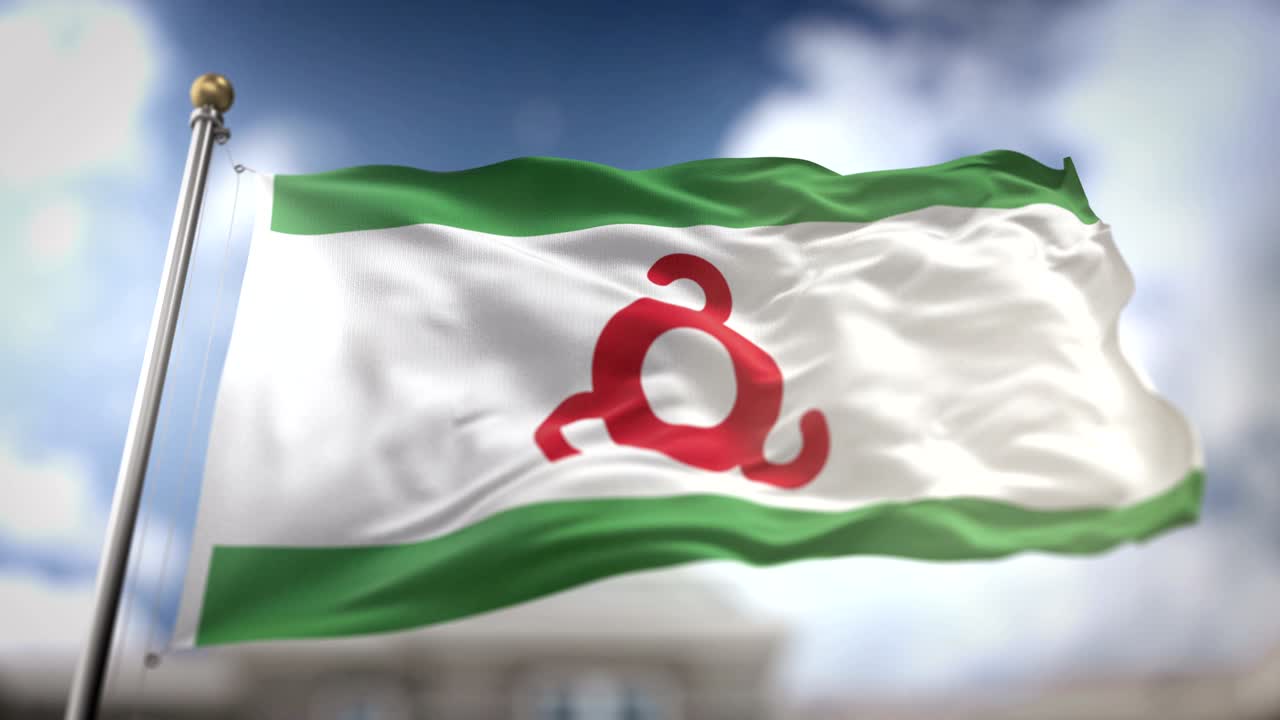 la bandera de ingushetia ondeando en cámara lenta 3d con fondo de cielo azul - bucle sin costuras 4k
