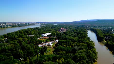 venue of famous sziget festival near danube river in budapest, hungary