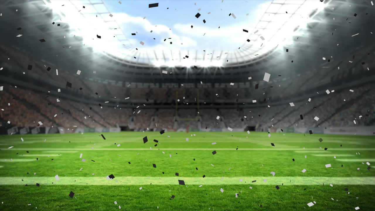 스포츠 경기장 위로 떨어지는 콘페티의 애니메이션
