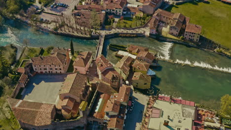 Drone-shot-over-Valeggio-sul-Mincio-bridge-Mantova-Italy