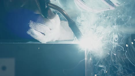 close-up of a welder at work