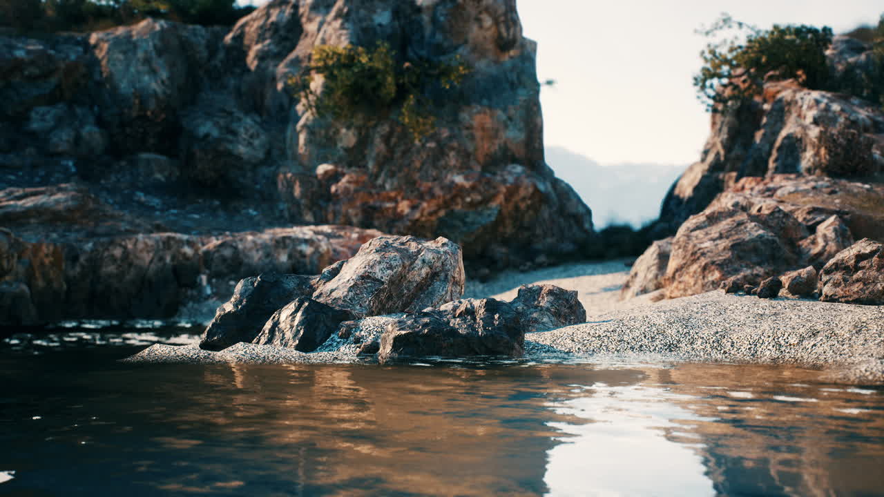 물 이 있는 바위 가 있는 해안