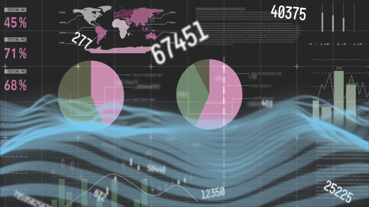 검은색 바탕에 파동으로 금융 데이터 처리의 애니메이션