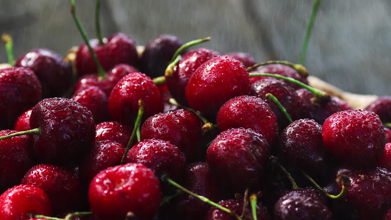 Cherries. Cherry. Cherries in color bowl and kitchen napkin. Red cherry. Fresh cherries