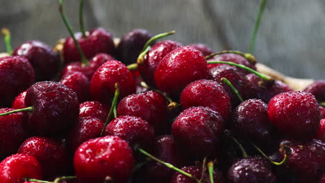 cherries. cherry. cherries in color bowl and kitchen napkin. red cherry. fresh cherries