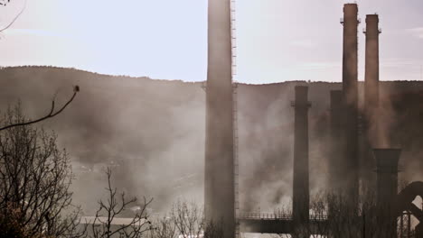 Big-towers-and-pipes-in-steel-plant,-Romania-2