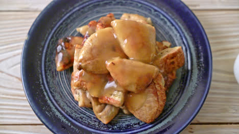 grilled bananas with coconut caramel sauce on plate