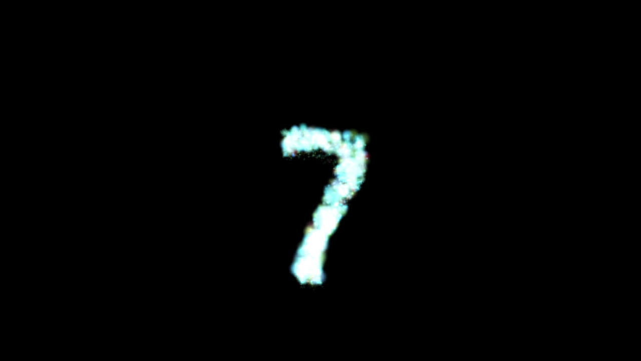 Glowing blue particle number seven on transparent background