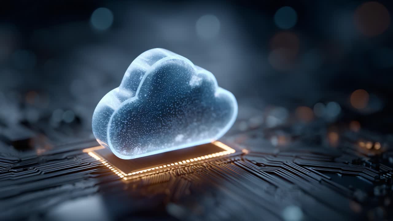 Visual Representation of Cloud Computing Technology Showcasing a Glowing Cloud Icon Superimposed on a Circuit Board, Signifying Digital Innovation and Data Storage Solutions