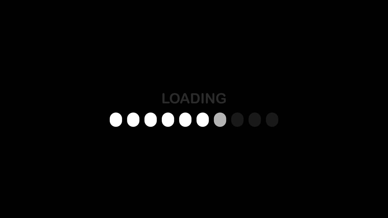 Loading Progress Bar Animation with Dots on Black Background