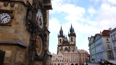 prague old town hall with astronomical clock and church of our lady before tyn