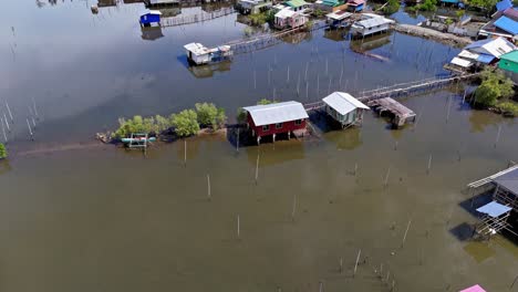 elevated houses built on the wood foundations in the water logged area