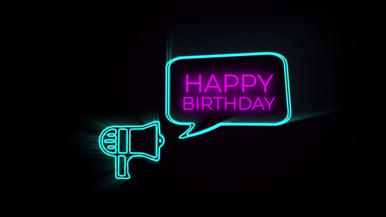 счастливого дня рождения текст золотой аниматон, счастливый день рождения мегафон с речью пузырь текст в зеленом фоне экрана