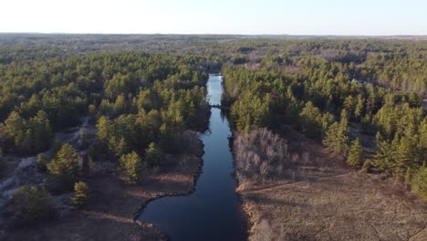 push in drone river view surrounded by forest trees at golden hour highlands06