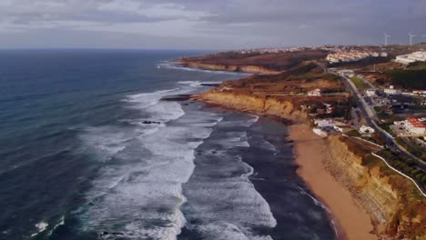 drone shot from the surf town ericeira in portugal