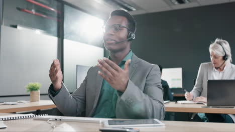 call center, speaking and man