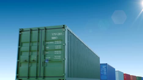 containers stream on blue sky background with the sun seamless. looped 3d animation of abstract modern metal containers. logistics business concept.