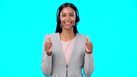 Call-center,-portrait-or-happy-woman-with-thumbs