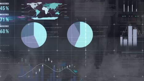 Animation-of-financial-data-processing-over-people-walking-in-city-street