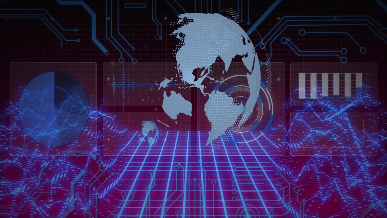 animación del escaneo del alcance, el giro del globo y el procesamiento de datos