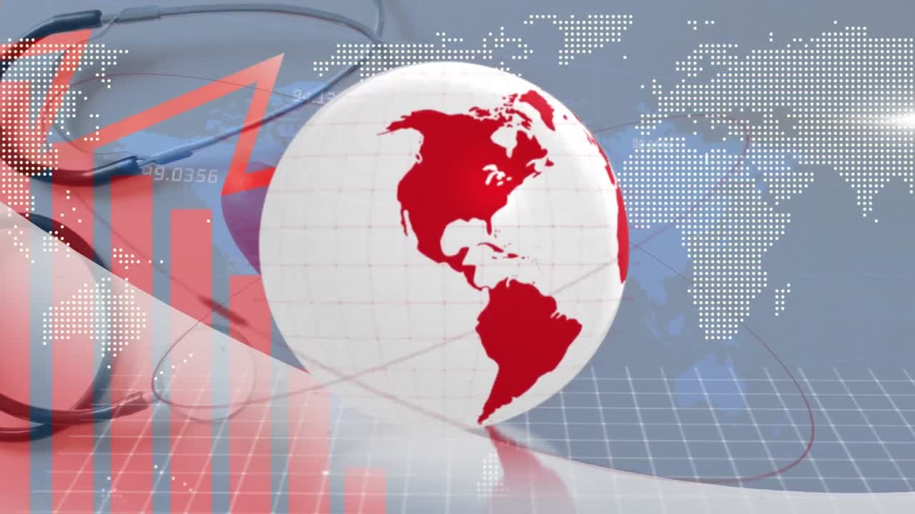 컴퓨터 통계를 통해 지구와 세계 지도의 애니메이션.