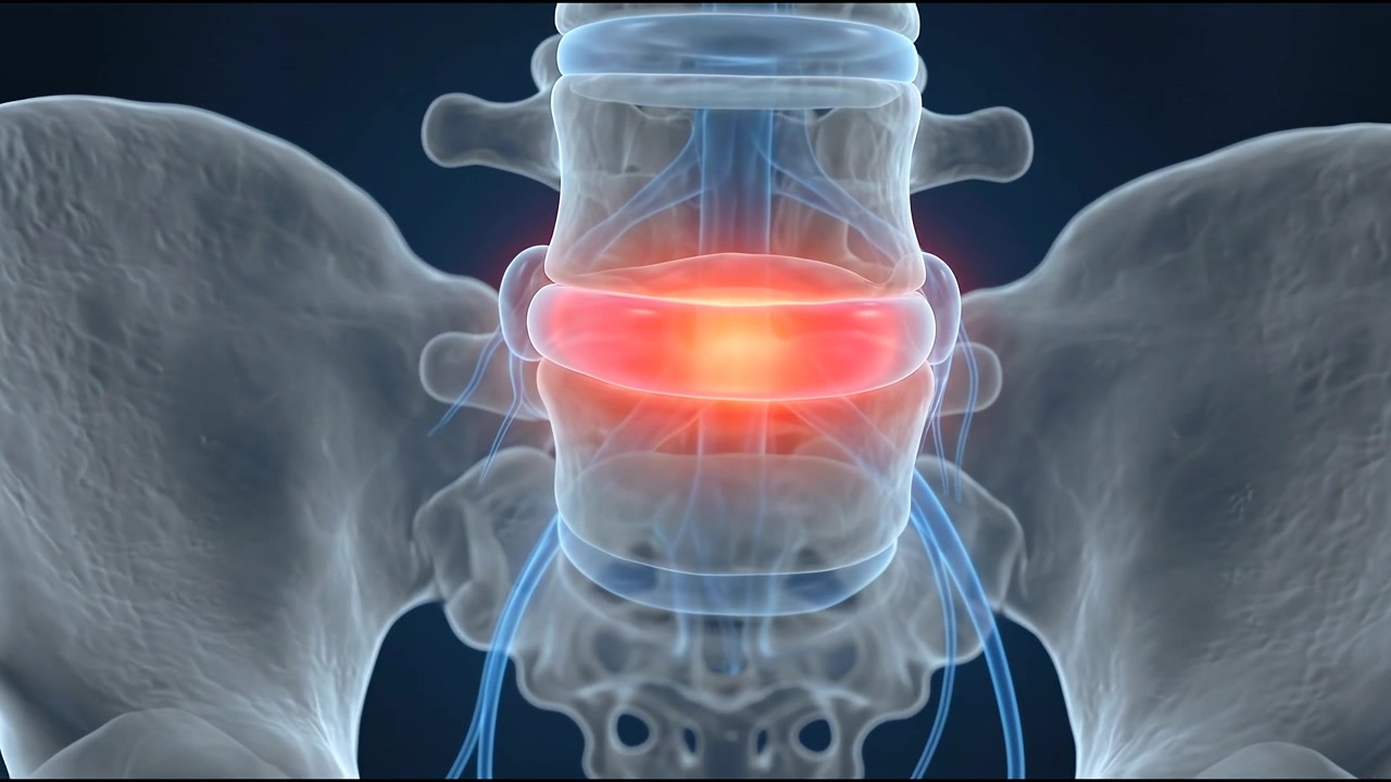 Medical Animation of Lumbar Spine Disc Herniation and Nerve Compression