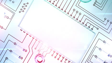 animation of computer circuit board elements over white background