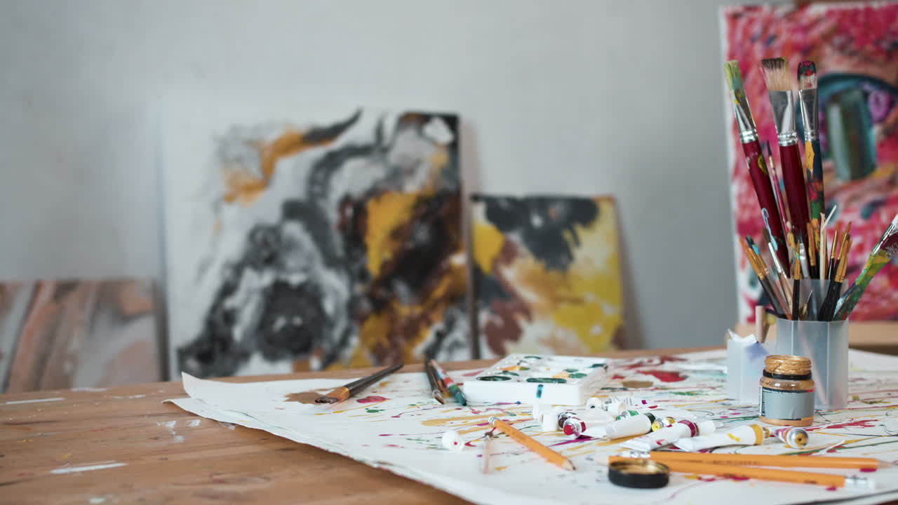 Art tools on artist's desk